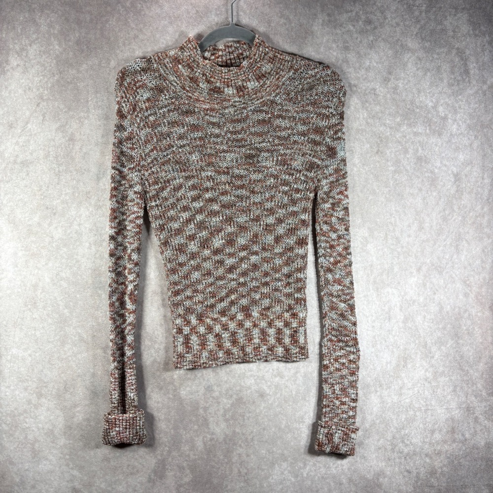 Free People Sweater Womens Size XS Brown Mock Neck Long Sleeve Knit Boho Fall